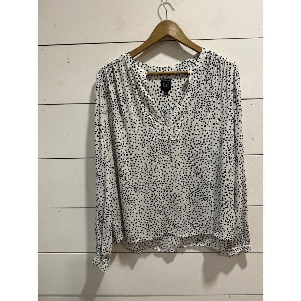 Gap Modal Weave, Long Blouson Sleeves, Splitneck, Allover Print Large White, Blu